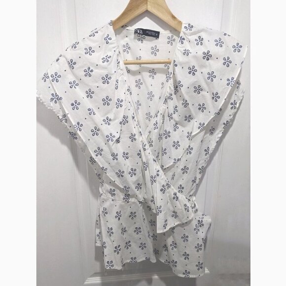 Zara | Eyelet Ruffle Wrap Top - Picture 2 of 10